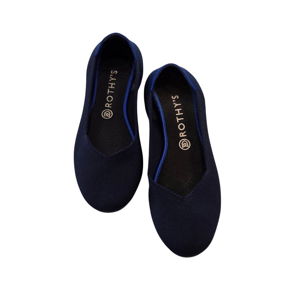 Rothy's The Flat Navy Blue Knit Round Toe Slip On Ballet Flats Womens Size 9.5